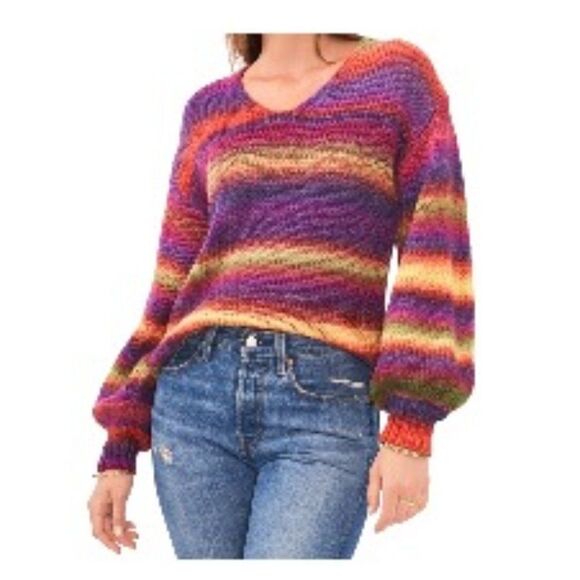 Vince Camuto V-neck Roving Sweater In Citrus Spice Small NWT - Picture 1 of 2